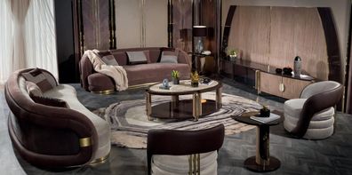 6tlg Set Sofas Sessel Couchtisch Beistelltisch Luxus Wohnzimmer Design Modern