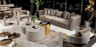 Set 4tlg Sofa 3 Sitzer Sessel Couchtisch Wohnzimmer Design Moderne Stoff Luxus