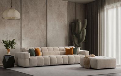 Sofa 4 Sitzer mit Hocker Wohnzimmer Set Modulsofa Stoffsofa Neu