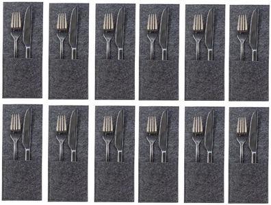 12 Stück Bestecktaschen 24cm x 10cm grau Filz Tischdekoration Plotten Besteckhalter