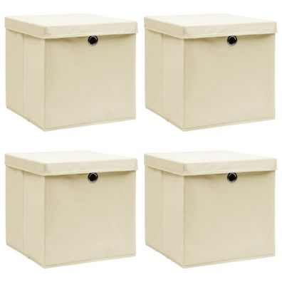 Multifunktionsbox | Aufbewahrungsboxen mit Deckel 4 Stk. Creme 32x32x32 cm Stoff