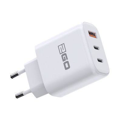 2GO Netzladegerät 65W – Schnellladegerät mit 2× USB-C & USB-A, weiß