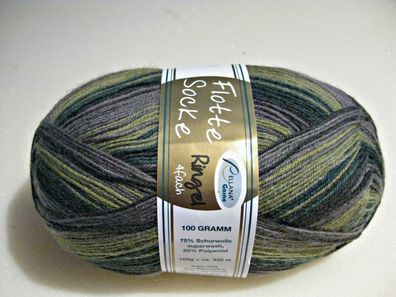 100g Sockenwolle 4 fach von Rellana Ringel Nr 6004 grün oliv braun