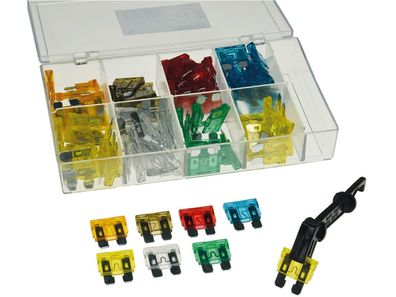 Sortiment Kfz Flachsteck Sicherungenmit Sortiments-Box, 100-teilig