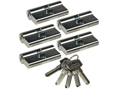 Schließzylinder-Set 5x 60mm (30 + 30mm) Profil-Zylinder, 5 Sicherheits-Schlüssel