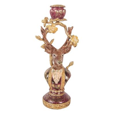 Clayre & Eef Kerzenständer Hirsch 14x11x31 cm Braun Kunststoff (Gr. 14x11x31 cm)