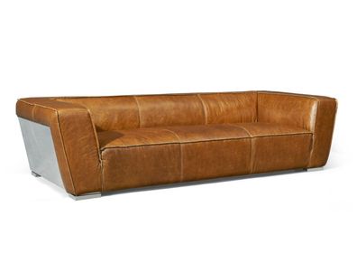 Clubsofa Longford 3-Sitzer Vintage-Leder Cuba-Brown Aluminium