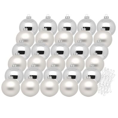Weihnachtskugeln 30 Stk 6cm Frosty Silver mit Haken