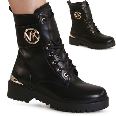 topschuhe24 3202 Damen Plateau Stiefeletten Worker Biker Boots