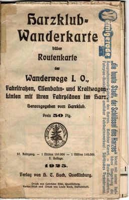 Harzclub Wanderkarte der Wanderwege Maßstab 1:500 000