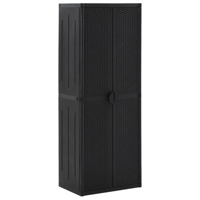 Gartenschrank | Lagerschrank Schwarz 65x45x172 cm PP Rattan