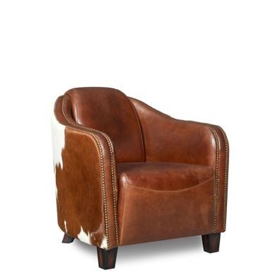 Echtleder Kuhfell Sessel Ledersessel Flair Echtledersessel braun/ weiß Kuh Fell