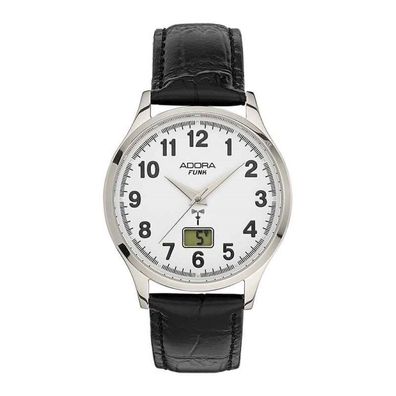 ADORA Funk Armbanduhr Ø 40mm Lederband Datum Edelstahlgehäuse 5Bar