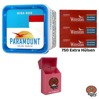 Paramount Blue Volumentabak Giga Box 230g, Winston Extra Hülsen, Zubehör