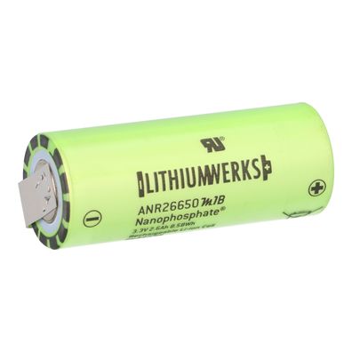 A123 ANR26650M1B LiFePO4 Akku 3,3V 2500mAh – 26650 Zelle mit U-Lötfahne
