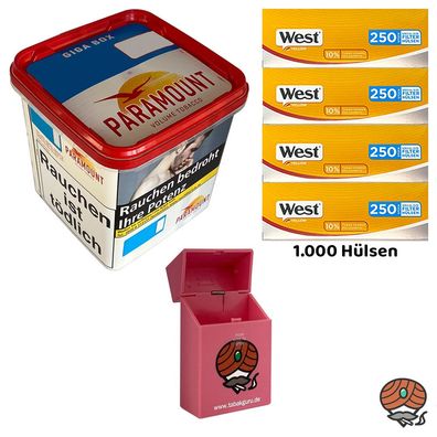 Paramount Volumentabak Giga Box 230g, West Yellow Extra Hülsen, Zubehör