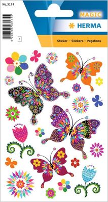 HERMA 3174 Aufkleber Schmetterlinge Glitzer klein groß, 22 Stück, Schmetterling Stick