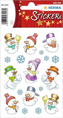 HERMA 3216 Aufkleber Schneemann klein, 27 Stück, Weihnachten Sticker mit Schneeflocke