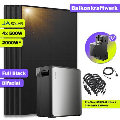EcoFlow STREAM Ultra X 3840 Wh 2000W Balkonkraftwerk Komplettset mit Smart Meter