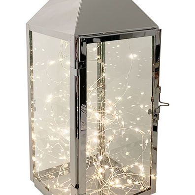 XXL Luxus Edelstahl Gartenlaterne Windlicht Laterne + LED Tropfen Lichterkette