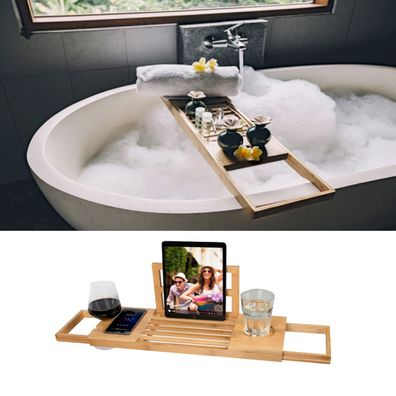 Badewannenablage verstellbar Bambus-Badewannenbrett rutschfeste Badewannenablage