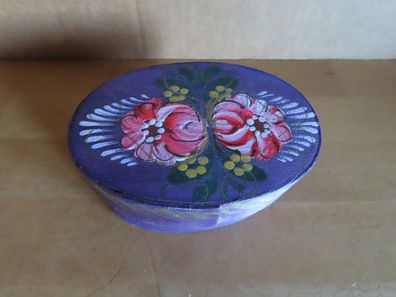 Geschenkverpackung Schachtel klein Holz lila oval mit Bauernmalerei Rosen