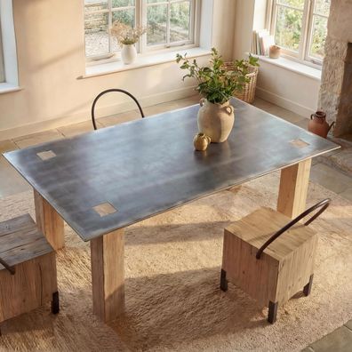 Esstisch HWC-L76, Tisch, Industrial Massiv-Holz MVG 240x100cm, natur mit Metall-Optik