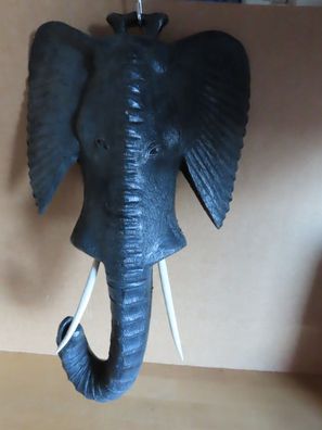 Figur Elefant schwarz Holz Plastik-Stoßzähne ca. 43 cm h