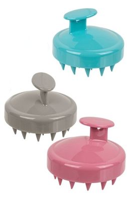 3 Kopfhaut Massagebürste mit weichen Silikonborsten rund für Peeling und Kopfmassage