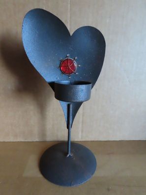 Kerzenständer für Teelicht Herz mit rotem Stein eisen ca. 19,5 cm h