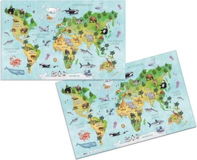 HERMA 19667 Schreibtischunterlage Kindergarten Weltkarte, abwischbare Kinder Schreibu
