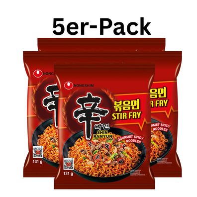 5er-Pack Nongshim Instantnudeln Shin Ramyun Stir-Fry Bratnudeln 131g