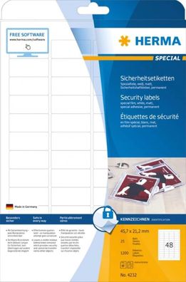 HERMA 4232 Sicherheitsetiketten gegen Manipulation, 25 Blatt, 45,7 x 21,2 mm, 48 pro