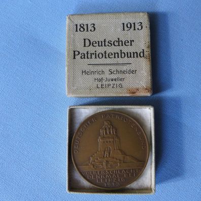 Medaille Sachsen, Deutscher Patrioten Bund Leipzig 1913 in original Schachtel / Etui