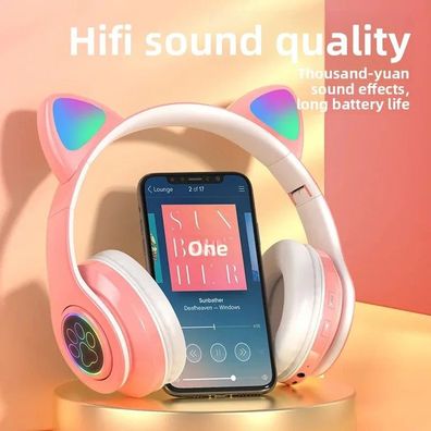 Wireless Bluetooth Headset Glowing Cat Ear Headphones Stereo Music Headphones with Mi