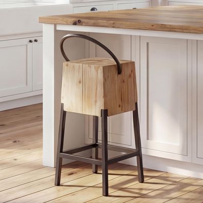 Barhocker HWC-L76, Barstuhl Tresenhocker, Industrial Metall Massiv-Holz, natur