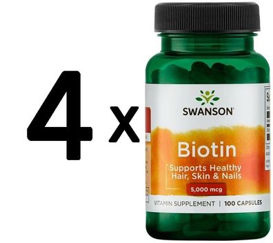 4 x Swanson Biotin, 5mg - 100 caps