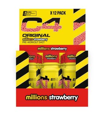 C4 Original Pre-Workout Shot, Millions Strawberry - 12 x 60 ml