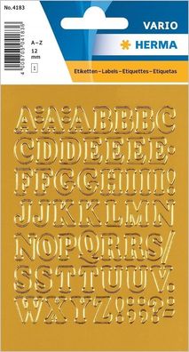HERMA-4183-Buchstaben Aufkleber Gold, 56 Stück, Schriftgröße 12 mm, selbstklebend, kl