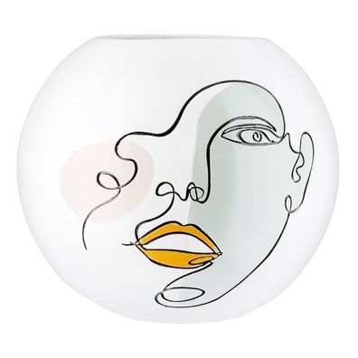 Gilde Kugelvase, rund, "Voir", Gesichtsmotiv, Kunstharz, weiß, VE 1, H. 21.5 cm,