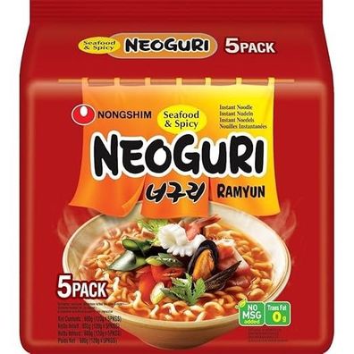 5er-Pack Nongshim Instantnudeln Neoguri Ramyun Seafood Spicy 120g