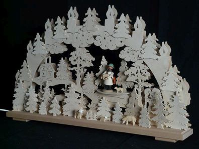 Schwibbogen mit Schäfer mit Schafe und Beleuchtung BxHxT 70x43x7cm NEU