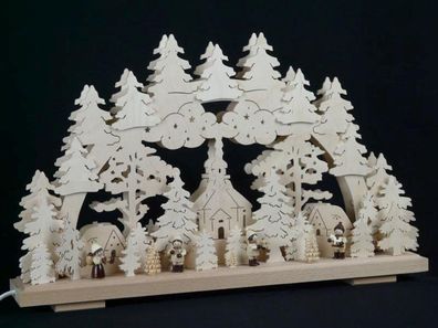 Schwibbogen mit Seiffener Kirche Winterkinder und Beleuchtung BxHxT 50x32x7cm