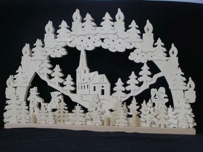 Schwibbogen mit Kirche und Beleuchtung BxHxT 70x42x7cm NEU Lichterbogen Fensterbo