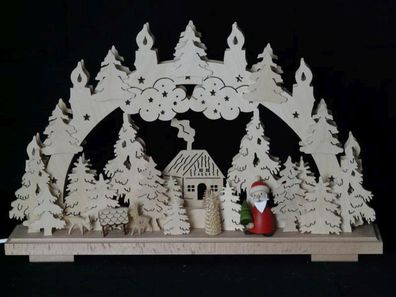 Schwibbogen mit Weihnachtsmann Futterkrippe und Beleuchtung BxHxT 50x31x7cm