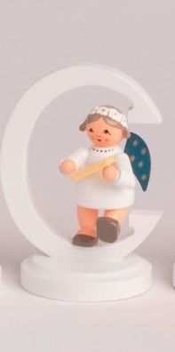 Miniaturfigur Engel mit Buchstabe "C" BxTxH= 5x4x7cm NEU Holzfigur Winter