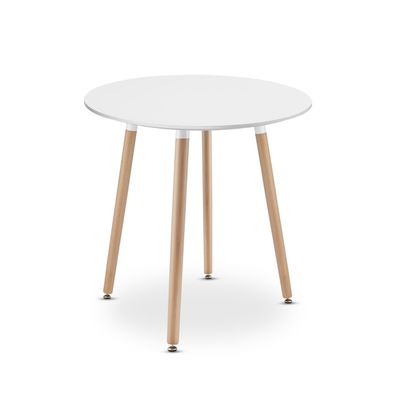 OSKAR Runder Esstisch KAMI - Weiß, moderner Tisch mit MDF Platte & Buchenholzbeinen
