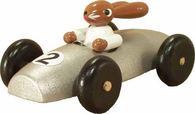 Osterdekoration Hasenrennauto Silber BxH 8x3xcm NEU Osterdeko Osterhasenfigur Ost