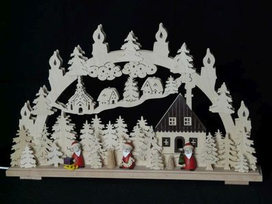 Schwibbogen mit Bescherung mit dem Weihnachtsmann und Beleuchtung BxHxT
