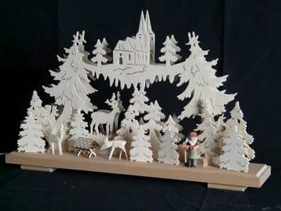 Schwibbogen mit Holzfäller Rehe und Beleuchtung BxHxT 50x31x7cm NEU Lichterbogen